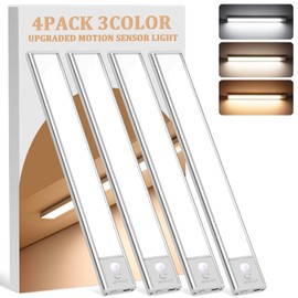 Under Cabinet Lighting Wireless, 4Pack Motion Sensor Light Indoor with 3 Color Temps, Dimmable Closet Lights Battery Operated, LED Magnetic Light, Rechargeable Under Counter Lights for Kitchen Home