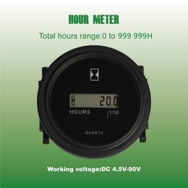 Yooreal Digital Hour Meter,DC4.5V to 90V,Resettable Total Hours,Data Storage for Lawn Mower Tractor Generator Golf cart ZTR/Riding Lawn Mower Land Trimmer UTV Brush Cutter Tractor etc (DC 4.5V 90V)