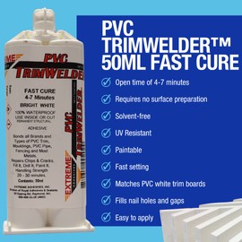 PVC TrimWelder Fast Cure 50 ML Cartridge and 2 Included Qwik Mixers, Will not Foam, Run or Drip, Ready in 10 to 30 Minutes, Medium Viscosity and Solvent-Free White