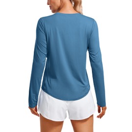 CRZ YOGA Lightweight Long Sleeve Workout Shirts for Women Gym Running Fall Tshirts High Neck Athletic Training Tops Iron Blue Medium
