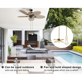 Ceiling Fan Pull Chain, 13.6 Inches Fan Pulls Set with Connector, 2 PCS Beaded Ball Fan Pull Chain- Brass