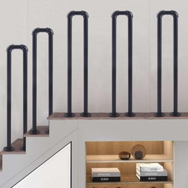 U-Shaped Stair Handrail,Stair Handrail Matte Industrial Railing Non-Slip Safety for Stairs Porch Garden Loft Corridor Villa Hotel Elderly Children's Support Poles Black