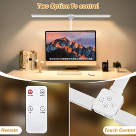 MACASA Double Head LED Desk Lamp with Anti-Glare Cover Computer Desk Lamp for Home Office 24W Brightest Desk Light Office Lamp for Workbench Drafting Architect with Clamp and Base