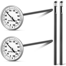 Copkim 2 Pieces Stainless Steel Soil Thermometer 7.5 Inch Stem 0-220 Degrees Fahrenheit Range Soil Temperature Thermometer for Ground, Compost, Garden Soil