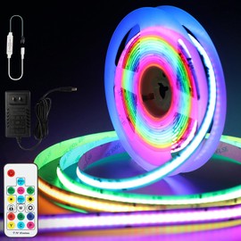 dephen ICRGB COB LED Strip Light, 16.4ft/5M Color Changing LED Rope LightIing, RGBW LED Strip with Remote, Music Sync 12V Colored Light Strip for Bedroom,Party,Christmas,DIY Decor