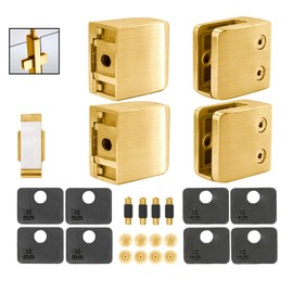 Top Hardware Stainless Steel 316 Square Flat Back Glass Clamp 55 x 55 mm for 3/8"" - 1/2"" Tempered Glass or Laminated Glass, Satin Gold Finish, 4 Pieces