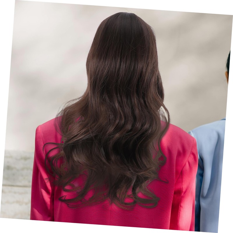 Baluue Long Brown Wavy Highlight Wig with Bangs Synthetic Heat