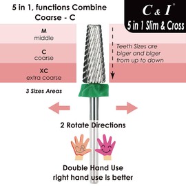 C & I 5 in 1 Nail Drill Bit, Cross & Slim Edition, Professional Nail Drills for Electric Manicure Drill Machine (Coarse -C)
