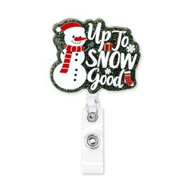 CEDIDJAC Christmas Badge Reel Retractable Xmas Glitter Acrylic Alligator Clip Christmas Snowman Badge Clip ID Card Badge Holder for Nurse Work Teacher RN Office Staff Student