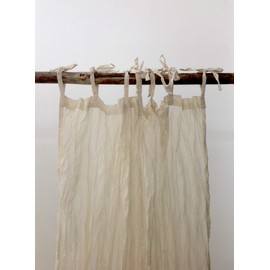 TARAN LIVING Crinkle Sheer Curtains 84 inch Long 2 Panels Set Light Filtering Rod Pocket Sheer Curtain Set for Door Panel for Bedroom Living Room Farmhouse Curtains for Christmas 40Wx84L inch - Beige