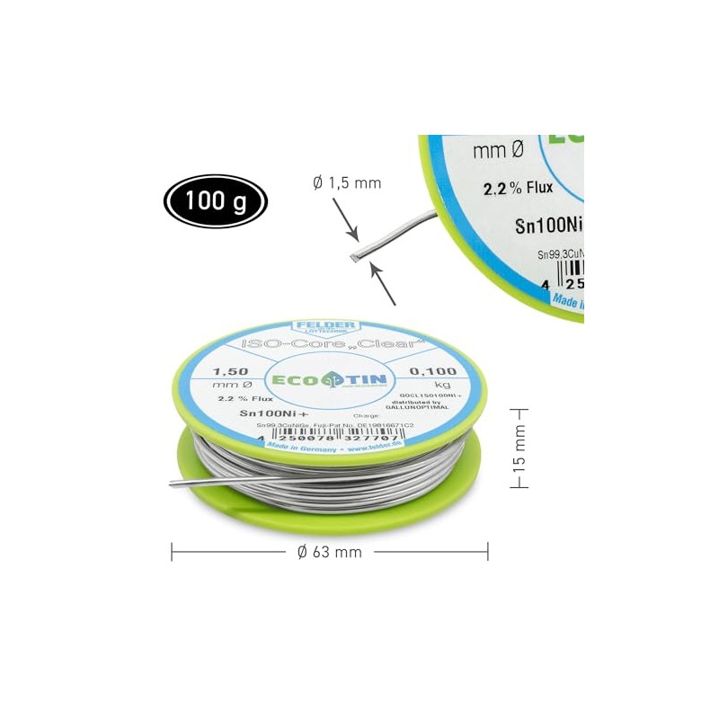 by Felder Soldering Wire Sn100Ni+ for General Electronic Applications, 1.5