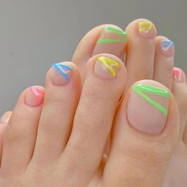 Handcess French Fake Toe Nails Nude Ballerina Press On Shiny Fake Toenails Full Cover Acrylic Toenails Nail Art Tips for Women Girls 24 Pieces