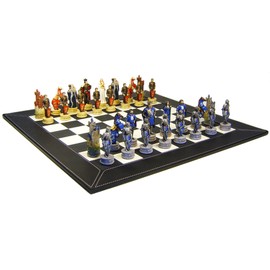 HPL Medieval Times King Arthur Chess Set with 18 inch Black and White Faux Leather Board