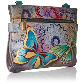Anna by Anuschka Women's Genuine Leather Medium Crossbody Handbag | Zip-Top Organizer with Snap Side |Butterfly Paradise