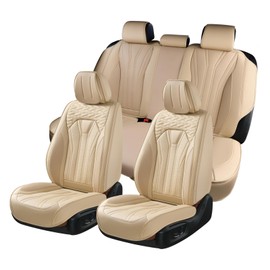 HCDUOGE WAGN Leather Car Seat Covers Full Set Waterproof Car Seat Covers Full Seats Automotive Seat Covers Car Seat Protector Universal Fit Most Cars (Beige)