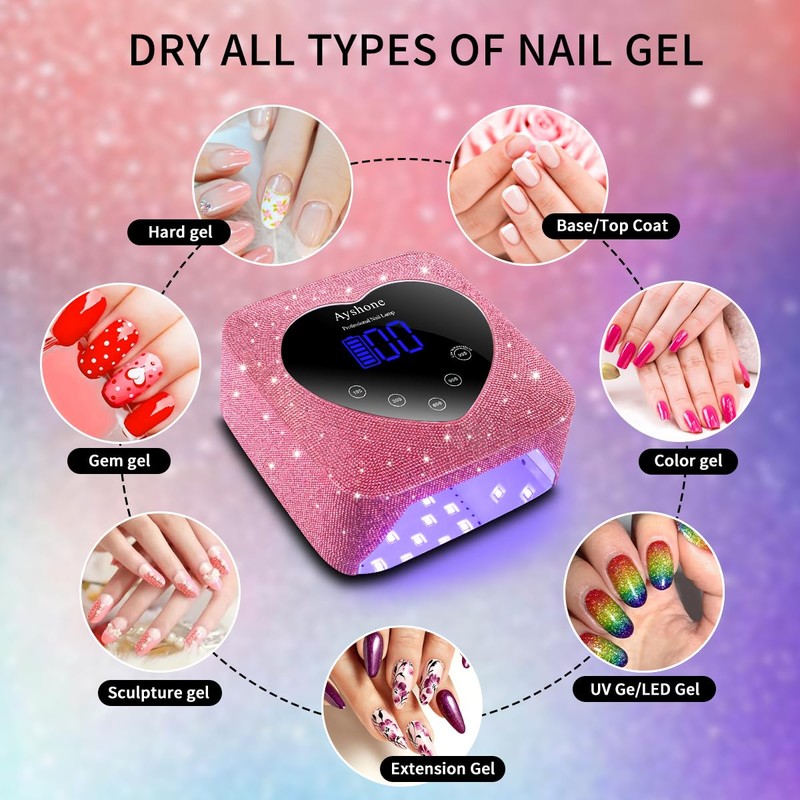 Ayshone Cordless UV LED Nail Lamp,72W Rechargeable Nail Dryer Gel