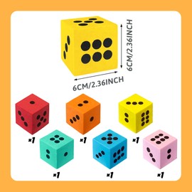 XIPEGPA 6PCS Foam Dice Set Large Colorful Dices with Number Dots for Math Game Building Classroom Educational Entertainment for Party Favor Birthday Gifts in 6 Colors (2.4inch)