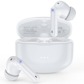 HKERR 2025 Bluetooth Headphones True Wireless Earbuds with Charging Case 50H Playback LED Power Display Earphones IPX7 Waterproof in-Ear Headphones with Mic for Laptop Pad Phones Sports Workout, White