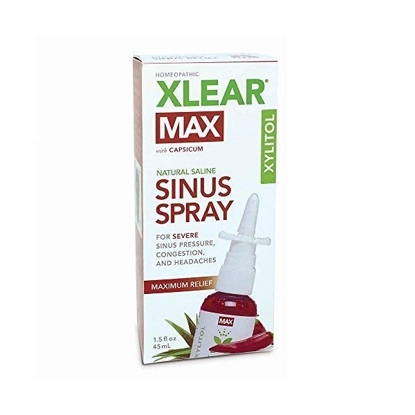 XLEAR MAX Nasal Spray, 1.5oz, New! Natural Formula With Xylitol, Capsicum, and Aloe for Maximum Relief From Severe Sinus Pressure, Congestion, Headaches, and Dryness