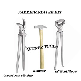Equinez Tools 3 PCS Farrier Horse Hoof Kit Nippers, Clincher and Hammer Trimming Shoeing