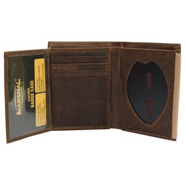 Swiss Marshall RFID Blocking Vintage Leather Badge Holder Bifold Trifold Wallet (Brown)