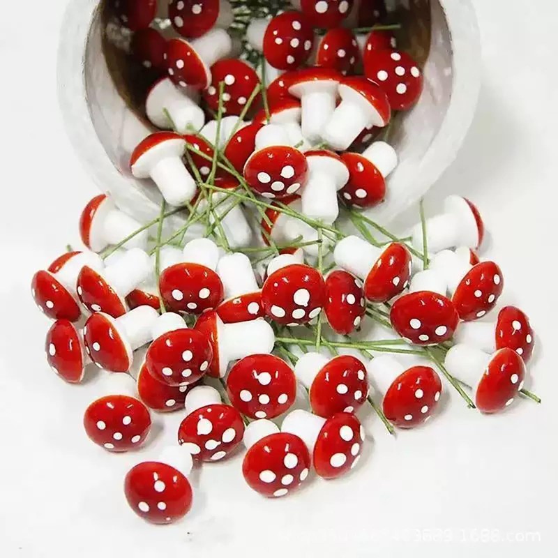 50Pcs Mini Resin Mushroom Figurines,Flower Pot, Mini Landscape Garden DIY