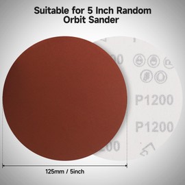 Sruhrak Pack of 100 Sanding Discs 1200 Grit 125 mm Without Hole Velcro Sandpaper for Random Orbital Sanders