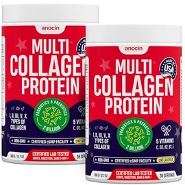 anocin Multi Collagen Peptides with Probiotics + Type I, II, III, V, X + Hydrolyzed Collagen Powder with Vitamin C+D3+B7+K2+E Hyaluronic Acid, Supports Skin Hair Nail & Joint, Grass-Fed, Non-GMO (2)