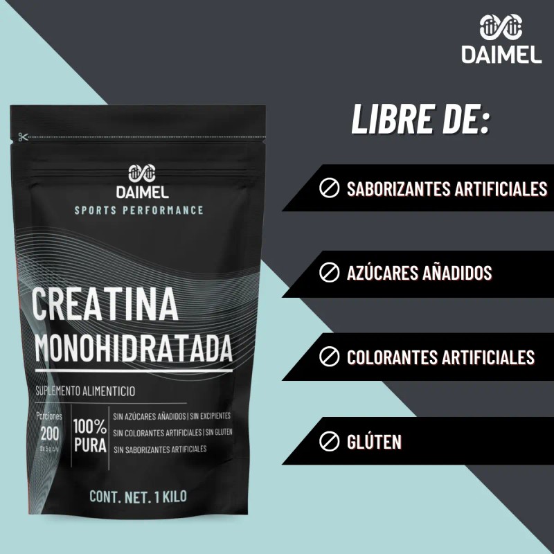 Creatina Monohidratada Daimel 1kg 200 Porciones Sabor Natural