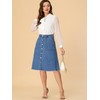 Allegra K Women's Denim Skirts Raw Hem Button Down Midi