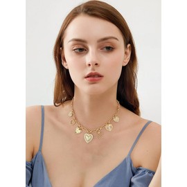 ENSKEFEN Multiple Heart Necklaces for Women Chunky Gold Puffy Heart Pendant Necklace Fashion Gold Chain Charm Choker Necklace