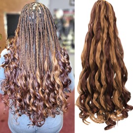 EFFGOCO 8 Packs French Curly Braiding Hair 20 Inch 100g/Pack Pre Stretched Bouncy Braiding Hair Mixed Brown French Curl Crochet Braids Loose Wavy Synthetic Hair Extensions for Women (20 Inch, P30/33)