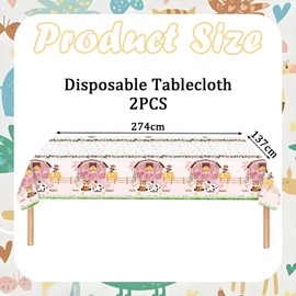 2Pcs Cute Animal Plastic Table Cover, Pink Farm Animal Tablecloth, 137*274 for Kids Girls Birthday Baby Shower Barnyard Theme Party Supplies