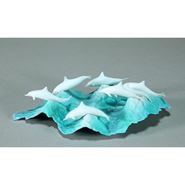 Dolphin School on Waves Sculpture by John Perry Miniature 7in Long Figurine