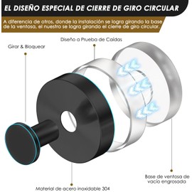 Ganchos de Ventosa para Ducha, 4 Piezas Ganchos de Acero Inoxidable para Baño y Cocina, Adhesivos sin Taladro,Ganchos para Toallas (4, Negro Mate)