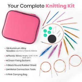 Versatile Interchangeable Circular Knitting Needles - 13 Aluminium Alloy Interchangeable Knitting Needles, 4 Durable Cables Knitting Needle Set, Perfect for Beginners & Experts Knitting Needles Set