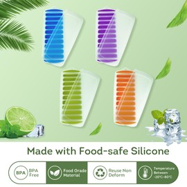 Lily's Home Silicone Ice Cube Tray with Lid Set of 4, BPA-Free, Ideal for Water Bottles & Sports Bottles, Flexible & Stackable Design for Quick Release, Ice Cube Trays for Freezer(11.69"x4.72"x0.79")