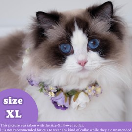 PAWLARISPETS Pet Flower Collar with Adjustable Ribbon Small Dog Wedding Attire Wreath Bow Purple Cat Floral Collar Dog Flower Ring for Wedding Ceremony Small Dogs Cats Puppies Bunnies Grooming (M)