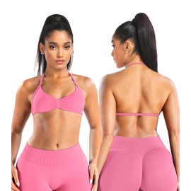 ASERAY Impact Strappy Sports Bras for Women Workout Padded Wireless Halter Gym Yoga Womens Sports Bras with Removable Cups, Blossom, Small