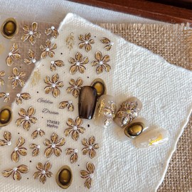 Gold Foil Flower Nail Stickers for Nail Art – Embossed Self-Adhesive Nail Charms and Gems, Nail Art Stickers for Press On Nails & DIY Manicure (1 Sheet)