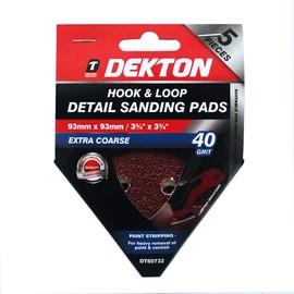 DEKTON DT80732 5Pc Hook And Loop Detail Sanding Pads 93mmx93mm/ Extra Coarse - 40 Grit