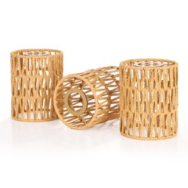 HALIGATE Rattan Lamp Shade Small Boho Shades Replacement 1-5/8 inch Fitter Cylinder Woven Lampshade for Floor Lamps Pendant Light Chandelier Wall Sconces Shade Ceiling Fan Light Covers 3 Pack