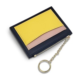 AdiStylinno Credit Card Holder Wallet for Women, PU Leather Minimalist Slim Card Wallet, Ladies Coin Purse Front Pocket Small Wallet with 4 Card Slots 1 Zipper Pocket and Key Ring (Dark Blue)