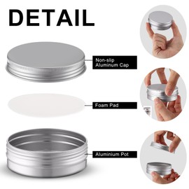 Therwen 96 Pcs 2 oz Aluminum Tin Jars Containers Metal Leak Proof Cosmetic Tin Jars Containers Round Screw Lids Lip Balm Containers Tin Can Empty Refillable Cosmetic Jars DIY Tins Storage (Silver)