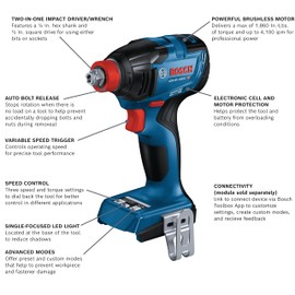 BOSCH GDX18V-1860CN 18V Connected-Ready Two-In-One 1/4 In. and 1/2 In. Bit/Socket Impact Driver/Wrench (Bare Tool)