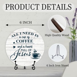 Coffee Bar Sign, Christian Coffee Decorations for Coffee Bar, Farmhouse Round Wood Plaque with Stand, Coffee And Jesus Themed Coffee Signs for Coffee Station Home Office, Coffee Lover Gifts (10)