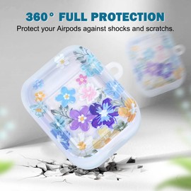 Newseego Clear Case Compatible with AirPods 1st/2nd Generation, Cute Colorful Flower Print Pattern with Keychain for Girls Women Full Body Shockproof Charging Pod Protective Cover for AirPods 1/2 Gen