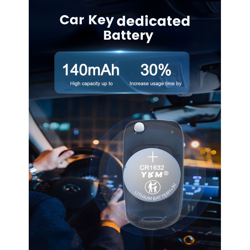 YKM CR1632 Lithium Battery 3V CR1632 Battery for Car Key