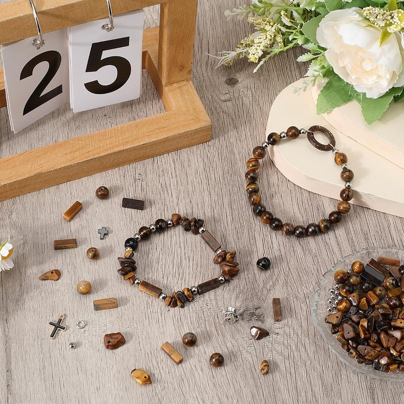 SOFPLATE 1 Box Tiger Eye Bead Kit 8mm Gemstone Beads