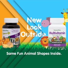 Natures Plus Animal Parade Children's Chewable Multivitamin - Grape Flavor - 90 Animal-Shaped Tablets - Promotes Health & Well-Being - Vegetarian, Gluten Free - 45 Servings